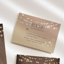 Rustic String Lights Wedding RSVP Card with Gold