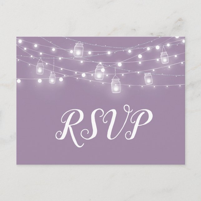Rustic String Lights Wedding RSVP Postcard (Front)
