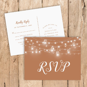 Rustic String Lights Wedding RSVP Postcard
