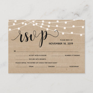 Rustic string lights wedding rsvp reply card