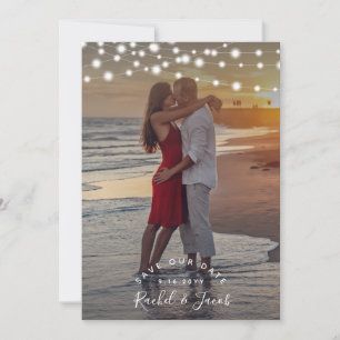 Rustic String Lights Wedding Save the Date Photo