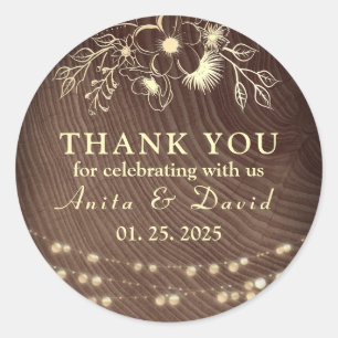 Rustic String Lights Wedding Thank You Sticker