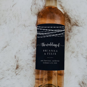 Rustic String Lights Wedding Wine Labels