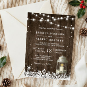 Rustic String Lights White Lantern Winter Wedding Invitation