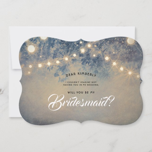 Rustic String Lights Will You Be My Bridesmaid Invitation (Front)