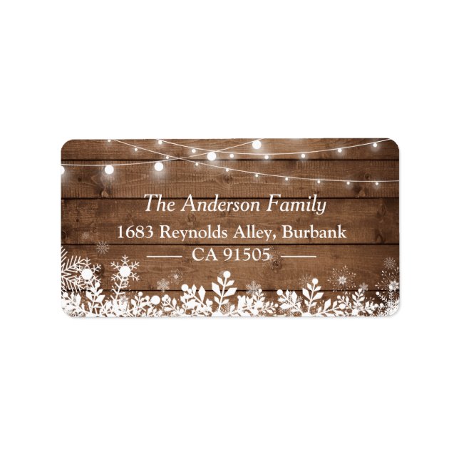 Rustic String Lights Winter Christmas Snowflakes Label (Front)