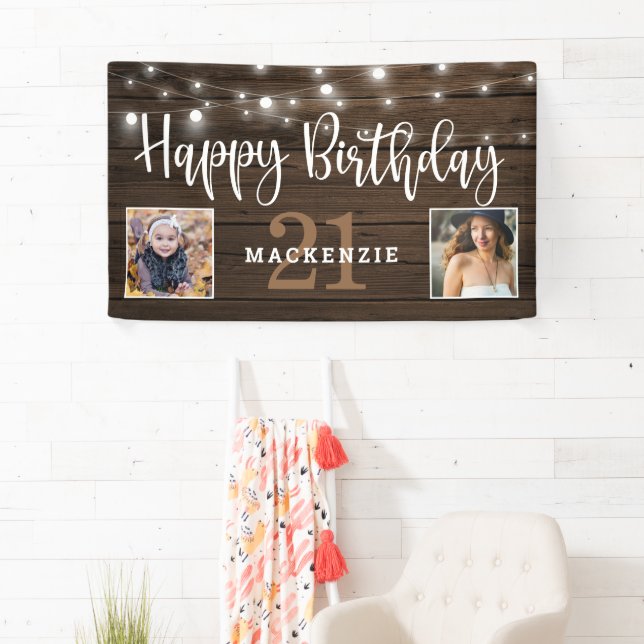 Rustic String Lights Wood Birthday Photo Banner (Insitu)