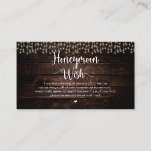 Rustic String Lights, Wood, Honeymoon Wish Enclosure Card