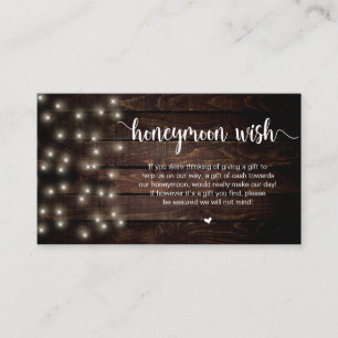Rustic String Lights, Wood, Honeymoon Wish Enclosure Card