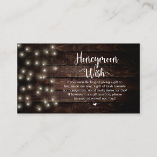 Rustic String Lights, Wood, Honeymoon Wish Enclosure Card