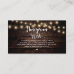 Rustic String Lights, Wood, Honeymoon Wish Enclosure Card<br><div class="desc">This is the Modern Rustic Farm Brown Wood,  String Lights design,  Black Script minimalism,  typeface font,  Wedding Enclosure Card. You can change the font colours,  and add your wedding details in the matching font / lettering. #TeeshaDerrick</div>