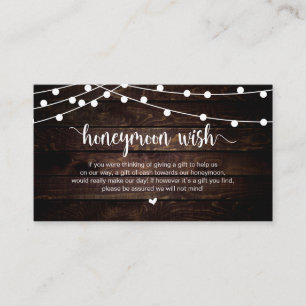 Rustic String Lights, Wood, Honeymoon Wish Enclosure Card