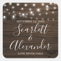 Rustic String Lights Wood Wedding Date