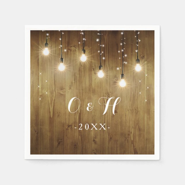 Rustic String Of Lights Country Wedding Napkins (Front)
