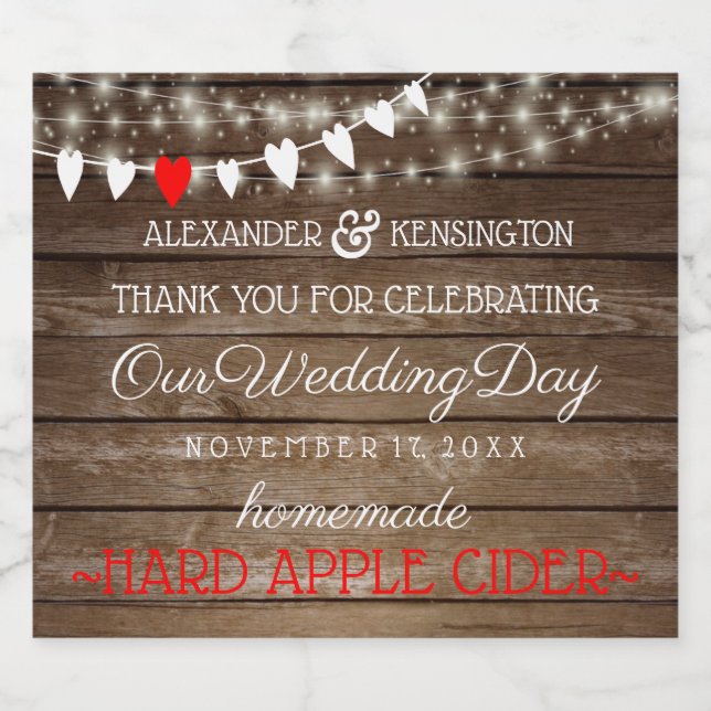 Rustic String Of Lights Hard Cider Wedding Label | (Single Label)