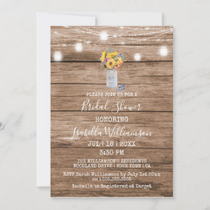 Rustic String of Lights & Mason Jar Bridal Shower  Invitation