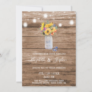 Rustic String of Lights & Mason Jar Wedding  Invitation