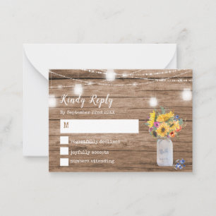 Rustic String of Lights   Mason Jar Wedding RSVP Card