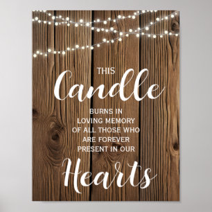 Rustic String of lights Memory candle sign wedding
