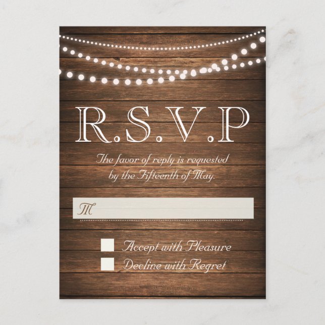 Rustic String of Lights RSVP Postcard (Front)