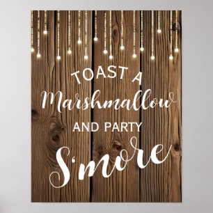 Rustic string of lights s'more wedding or party poster