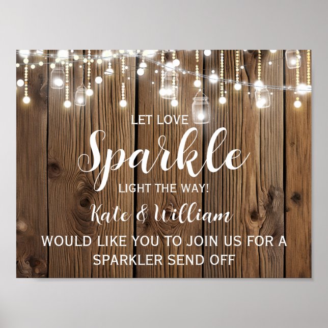 Rustic  String of lights sparkler send off wedding Poster (Front)