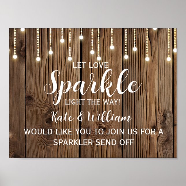 Rustic  String of lights sparkler send off wedding Poster (Front)