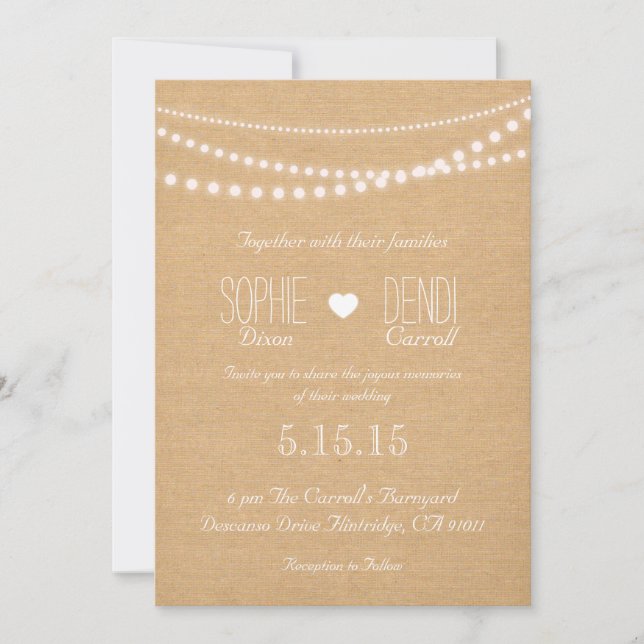 Rustic String of Lights Wedding Invitation (Front)
