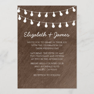 Rustic String of Lights Wedding Invitations