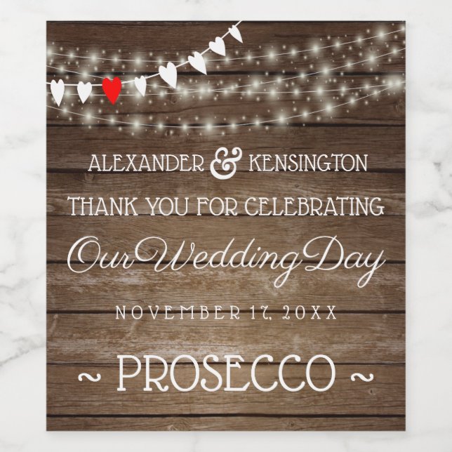 Rustic String Of Lights Wedding Sparkling Wine or Label (Single Label)