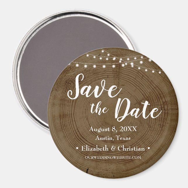 Rustic String of lights Wood Barn Save the date Magnet (Front/Back)