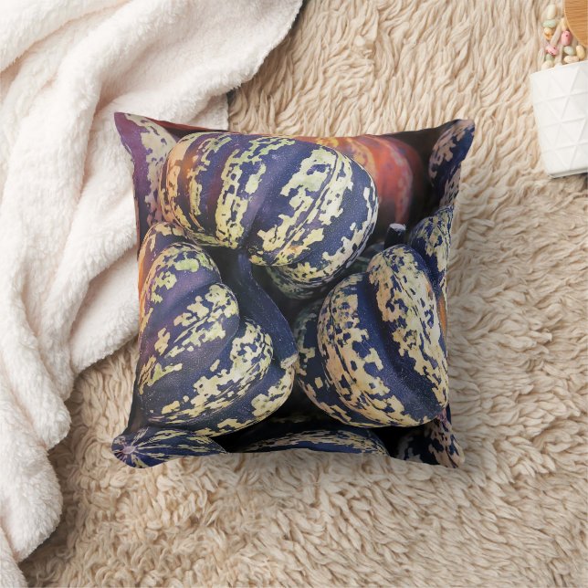 Rustic Striped Pumpkins  Cushion (Blanket)