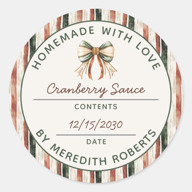 Rustic Stripes Holiday Food Gift Product Label (Front)