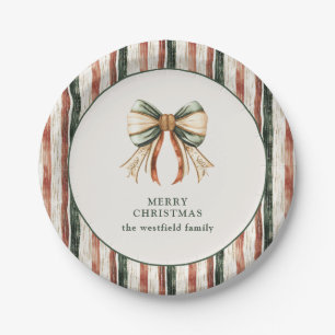 Rustic Stripes Personalised Merry Christmas Paper Plate