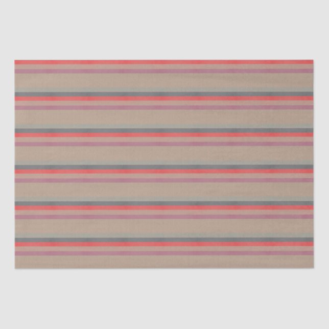 Rustic Stripes Teal, Coral, Brown Tissue Paper (Front)