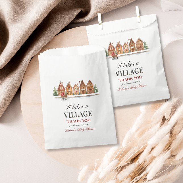 Rustic Stroller Village Houses Winter Baby Shower Favour Bag (Creator Uploaded)