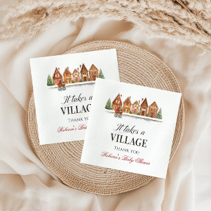 Rustic Stroller Village Houses Winter Baby Shower Napkin