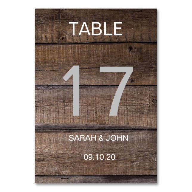 Rustic Style Personalised Table Number Card (Front)