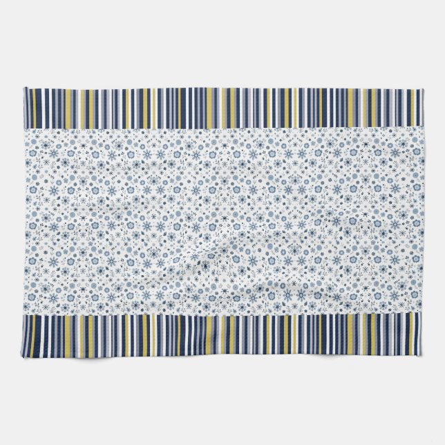 Rustic Style: Soft Stripes with Floral Accents  Tea Towel (Horizontal)