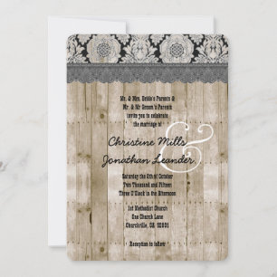 Rustic Style Wood Texture and Damask Wedding V25G Invitation