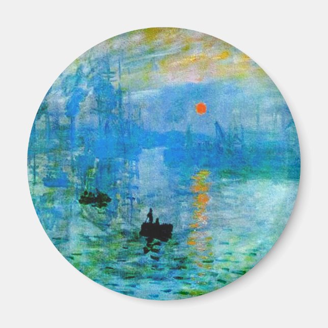 Rustic Stylish Blue Sunrise Fishing Boat Seascape Magnet (Front)