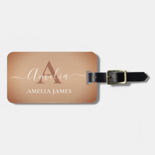 Rustic Stylish Brushed Copper Metal Monogrammed Luggage Tag