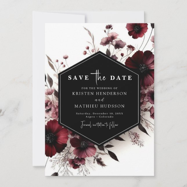 Rustic Stylish Burgundy Wedding Save The Date (Front)
