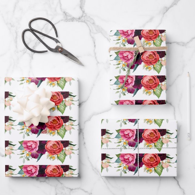 Rustic Stylish Floral Bouquets Wrapping Paper Sheet (Front)