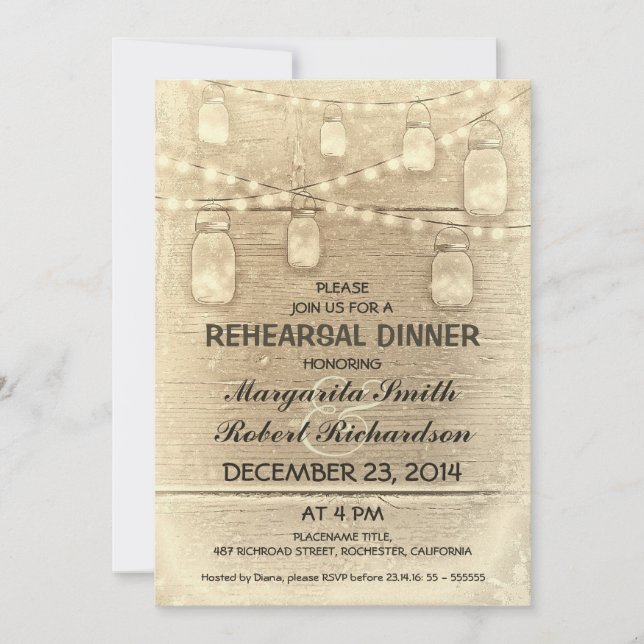 rustic stylish mason jars rehearsal dinner invitation (Front)
