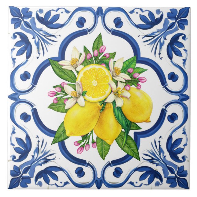 Rustic Stylish Mediterranean Lemon Ceramic Tile (Front)
