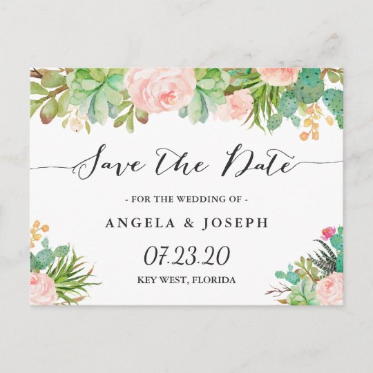 Rustic Succulent Cactus Floral Save the Date Announcement ...