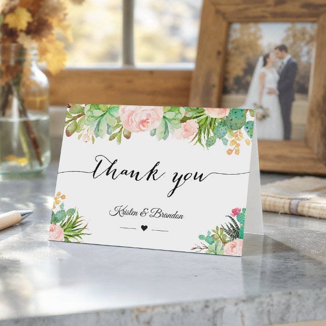 Rustic Succulent Cactus Floral Wedding Thank You Card (Creator Uploaded)