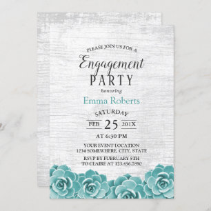 Rustic Succulent Floral Barn Wood Engagement Party Invitation