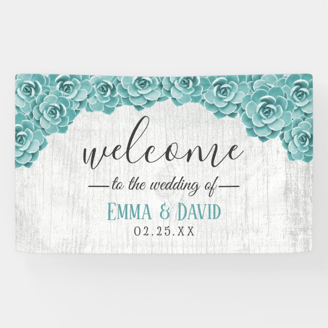 Rustic Succulent Floral Barn Wood Wedding Welcome Banner (Horizontal)